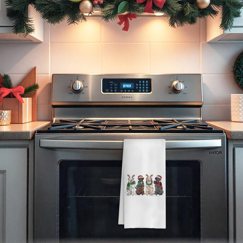 COWEB Christmas Labrador Retriever Kitchen Towels, Labrador Retriever Gifts Hand Towels for Bathroom, Christmas Tea Towel, Christmas Kitchen Bathroom Decor, 16x24 Inch - Image 4